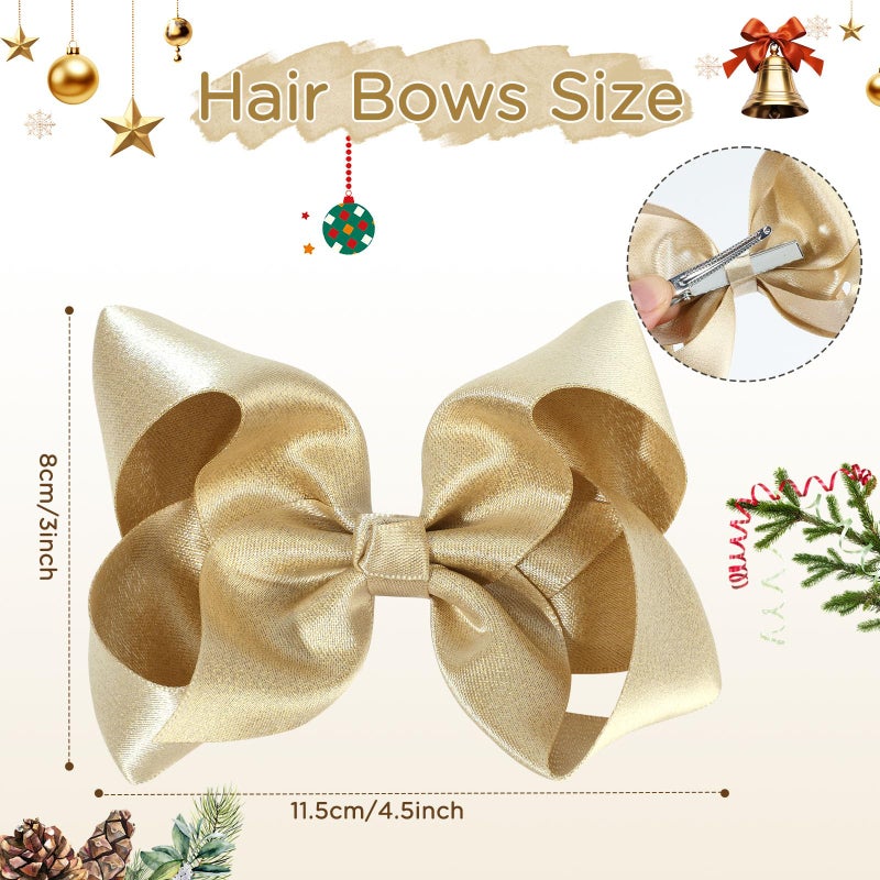 OAOLEER 2PCS 4.5inch Hair Bows for Girls, Gold Sparkling Satin Alligator Clips Sparkling Ribbon Bow Hair Accessories for Girls Infants Toddlers Kids Teens Children (Gold) - Image 3